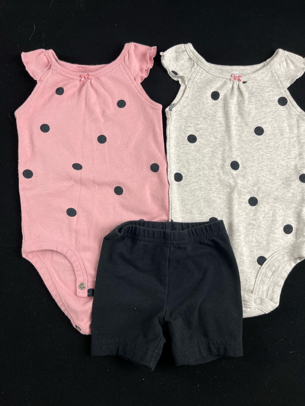 Baby Girls' Polka Dot Bodysuit Set - Pink, Gray & Black